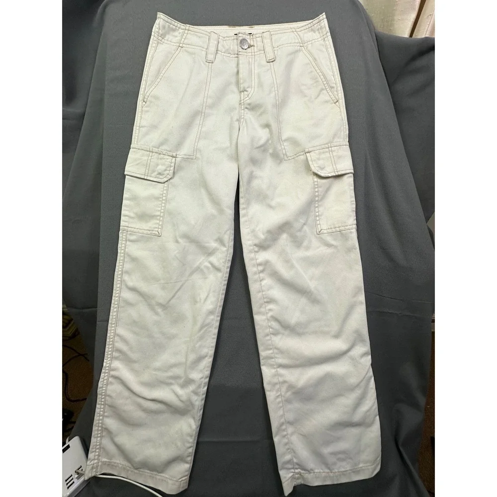 True Religion Cargo Pants Cream Relaxed Fit Utility women's Size 25 See pic 8-10